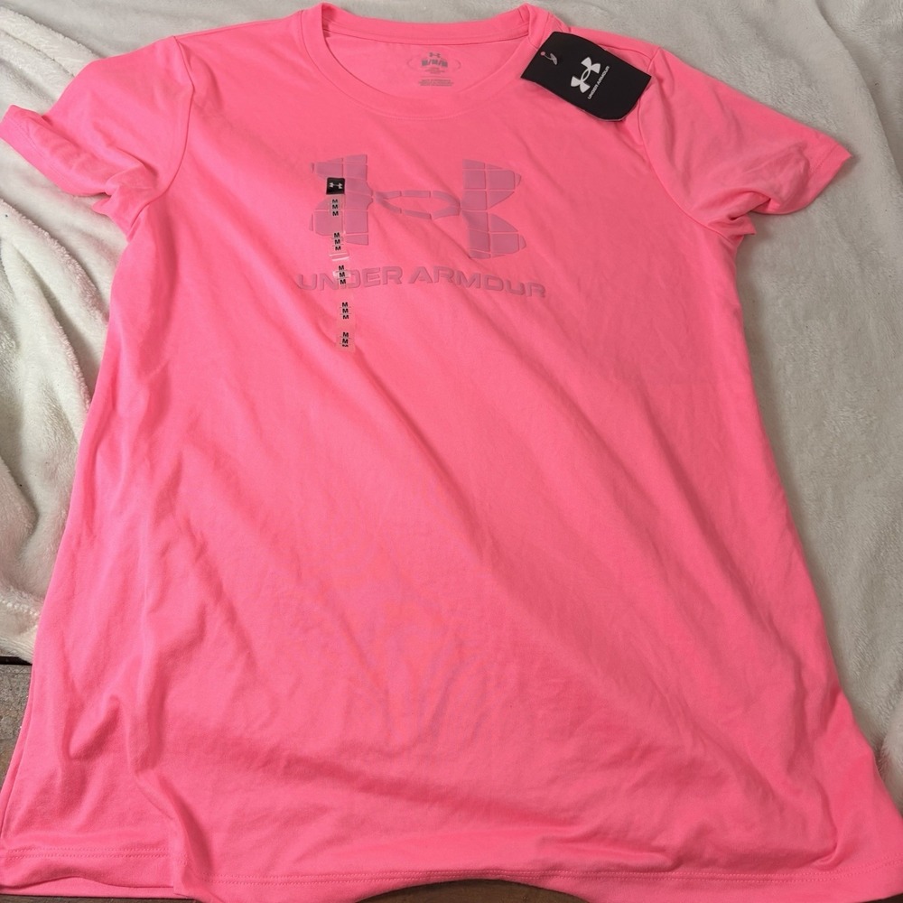 Under Armour Neon Pink Athletic Tech Tee Logo Med Activewear Gym Training NWT